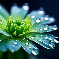 macro shotvof drops of water falling on to a green flower