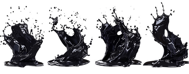 Set of Black raw Oil gasoline drop or splash over white background isolated