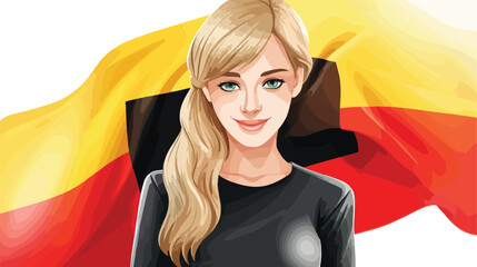 Beautiful young woman with the flag of Germany showin