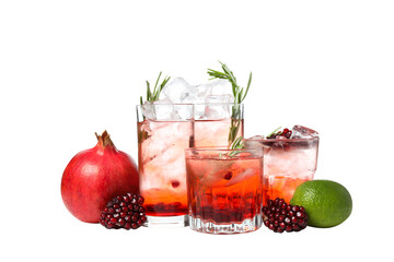 PNG,Cocktail with pomegranate and lime in a glass, isolated on white background