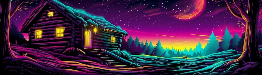 Cozy cabins lit by firelight, refuge from the winter chill, isolation and comfort  54