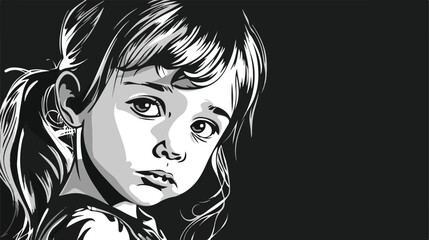 Black and white portrait of cute little girl on dark