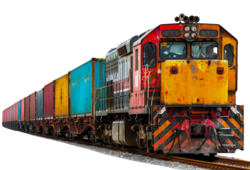 Freight train locomotive, cut out - stock png.