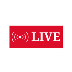 red live streaming button, logo, icon, sticker, label isolated on white and transparent background