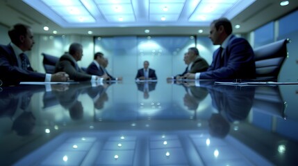Corporate leaders in a tense boardroom meeting