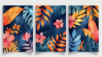 Obraz premium Design for social media posts and stories. Modern set of floral wall art. Abstract shapes and plant branches. Modern design for postcards and posters. Botanical design for social media posts.