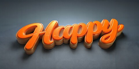 3d rendering of happy text caligraphy, on dark background,