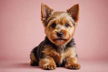 Norwich Terrier puppy looking at camera, copy space. Studio shot.