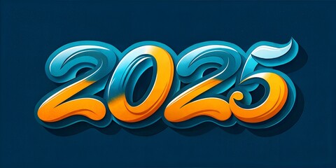 year of 2025 with stylish caligrapic design on orange blue color,