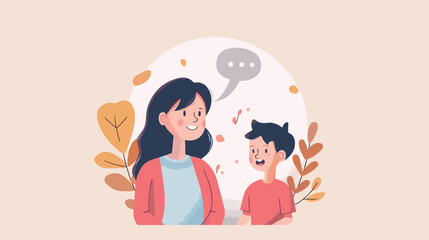 Woman with son and speech bubble avatar character vector