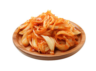 A bowl of kimchi, traditional Korean side dish, fermented vegetables with spicy seasoning, isolated transparent background. Generative AI
