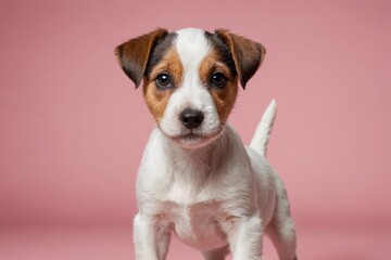 Parson Russell Terrier puppy looking at camera, copy space. Studio shot.