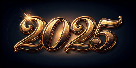 2025 new year caligraphic text with golder effect on dark blue background .