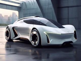 Urban white future car, design electromobile, ecology car.