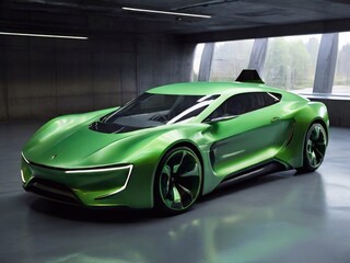 Futuristic green transport, car of future, modern design, ecology car.