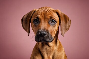 Rhodesian Ridgeback puppy looking at camera, copy space. Studio shot.