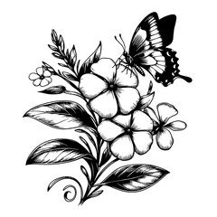 beautiful vinca flower and butterfly template logo design art