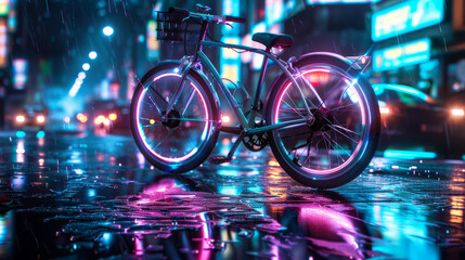 A bicycle with neon lighting, Generative AI