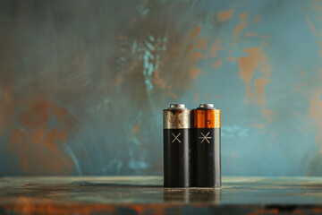 An image featuring two batteries with positive and negative signs.

 - obrazy, fototapety, plakaty
