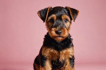 Welsh Terrier puppy looking at camera, copy space. Studio shot.