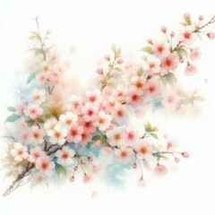 Watercolor painting of cherry blossoms, fluffy and gentle hand-drawn style.