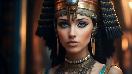 Portrait of an ancient Egyptian goddess. Beautiful young girl with the style of ancient Egypt.