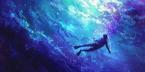 The background is completely mix Blue and Purple with no texture and the Swimming is in the right hand side