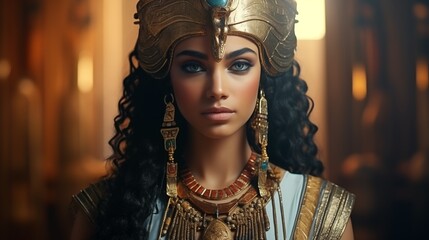 Portrait of an ancient Egyptian goddess. Beautiful young girl with the style of ancient Egypt.