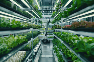 A vegetable greenhouse utilizing high-tech robotic automation technology.

 - obrazy, fototapety, plakaty