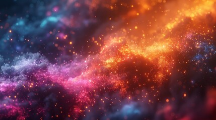 Fototapeta premium Vivid cosmic dust clouds in brilliant hues of blue, pink, and orange, illuminating the darkness of space, AI Generative.