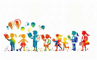 Group of children standing next to each other in front of balloon.
