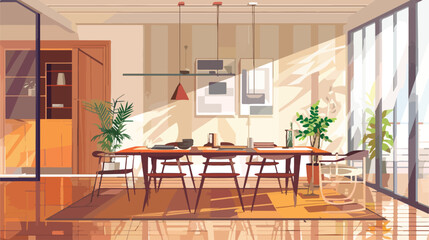 Interior of modern dining room Vector illustration. Vector