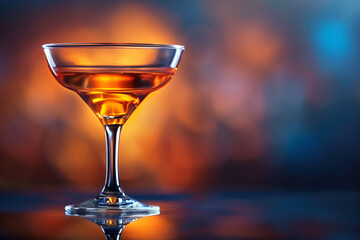 Summer sip. Manhattan cocktail, a refreshing alcoholic drink in a coupe glass - obrazy, fototapety, plakaty