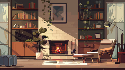 Interior of modern living room with fireplace 