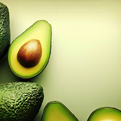 green fresh avocado, background with copy space, Ai generated