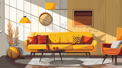 Interior of modern room with comfortable sofa Vector
