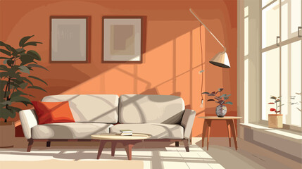 Interior of modern room with comfortable sofa Vector
