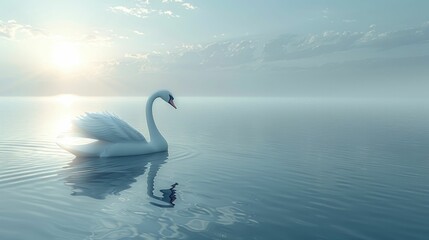 Fototapeta premium A 3D visualization of a smooth lake with a single swan, elegance and peace