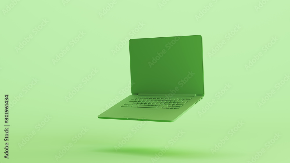 Poster green mint laptop notebook computer network keyboard mobile data background left view 3d illustratio
