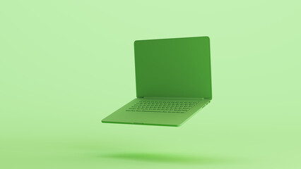 Green mint laptop notebook computer network keyboard mobile data background left view 3d illustration render digital