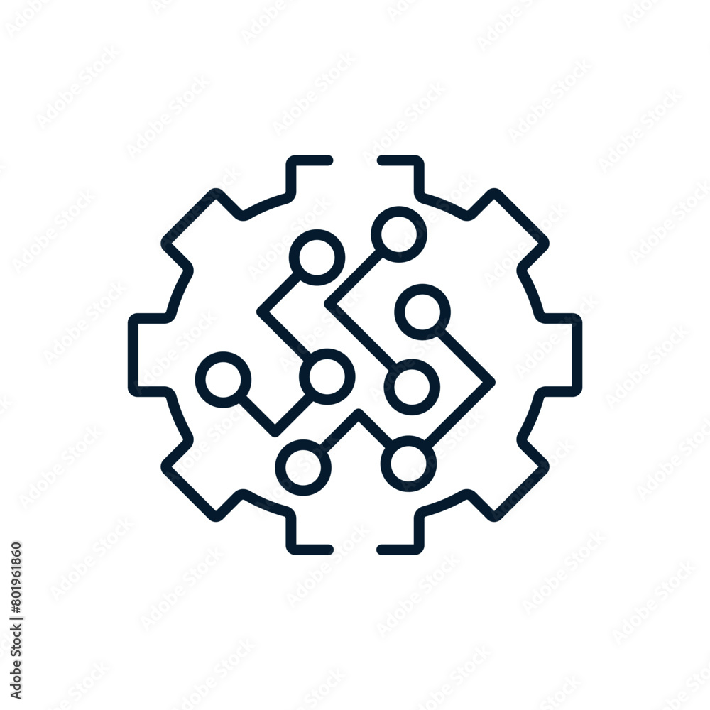 Poster gear, microcircuit. the concept of implementing software process automation systems. vector icon iso