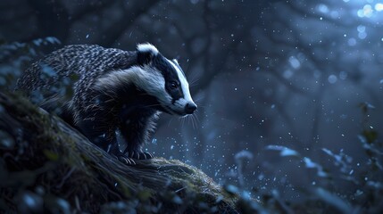 A curious badger emerging from its den under a starlit sky, 4k wallpaper