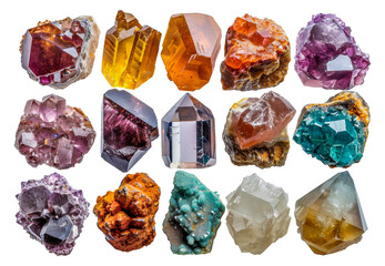 Collection of raw gemstones and crystals, cut out - stock png.