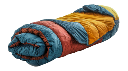 Multicolored rolled sleeping bag, cut out - stock png.