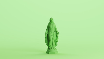 Green mint virgin Mary saint statue traditional catholic sculpture background front view 3d illustration render digital rendering