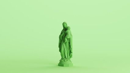 Green mint Mary baby Jesus saint statue traditional catholic background left view 3d illustration render digital rendering
