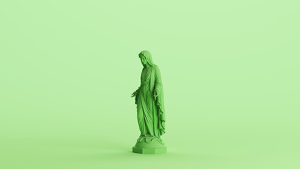 Green mint virgin Mary saint statue traditional catholic sculpture background left view 3d illustration render digital rendering