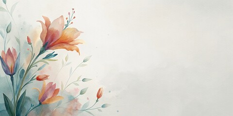 Digital painting of flowers floral on a white background with a blank area for text