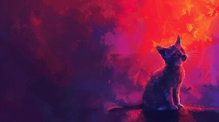 The background is completely mix Red and Purple with no texture and the baby cat sit donw in the right hand corner