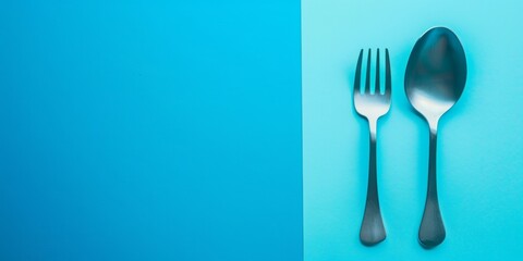 The background is completely mix Blue and Silver with no texture and the Spoon and Fork is in the right hand side